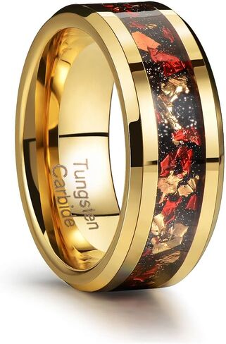 Holizaly 8mm Men's Tungsten Carbide Wedding Ring Blue Concave Groove Engagement Commitment Polished Finishing Comfort Fit Size 6-13 in Kuwait