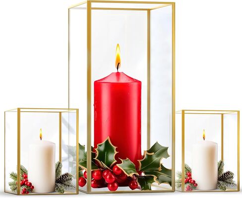 Gold Lanterns, Floor Candle Holders Tall Set, Hurricane Candleholders, Gold Lanterns for Centerpieces, Square Candle Holder, Gold Lantern, Candleholder Set of 3 (Gold) in Saudi Arabia