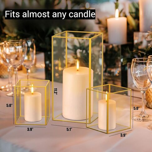 Gold Lanterns, Floor Candle Holders Tall Set, Hurricane Candleholders, Gold Lanterns for Centerpieces, Square Candle Holder, Gold Lantern, Candleholder Set of 3 (Gold) in Saudi Arabia
