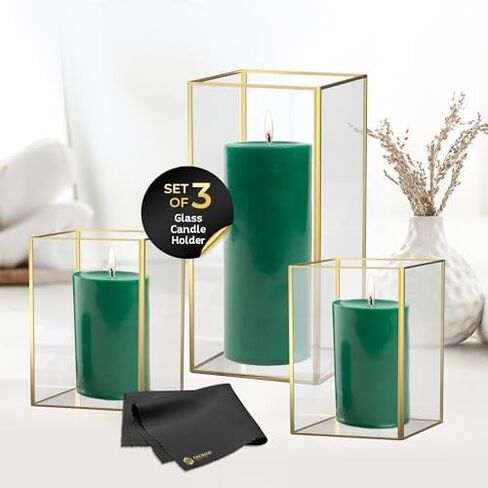 Gold Lanterns, Floor Candle Holders Tall Set, Hurricane Candleholders, Gold Lanterns for Centerpieces, Square Candle Holder, Gold Lantern, Candleholder Set of 3 (Gold) in Saudi Arabia
