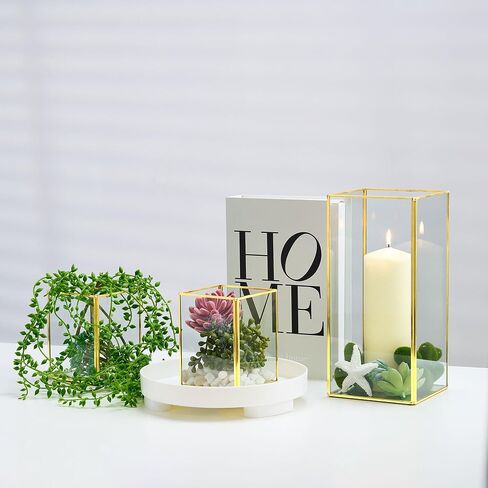 Gold Lanterns, Floor Candle Holders Tall Set, Hurricane Candleholders, Gold Lanterns for Centerpieces, Square Candle Holder, Gold Lantern, Candleholder Set of 3 (Gold) in Saudi Arabia