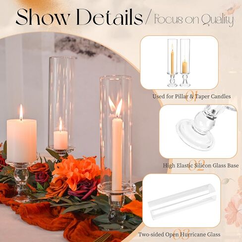 Showgeous 6 Pcs Hurricane Candle Holder 13.8 inch Tall Hurricane Candlesticks Holders for Taper Candles & Pillar Candles,Glass Taper Candles Stands with Open Ended Glass Chimney Tube for Wedding Decor in Saudi Arabia