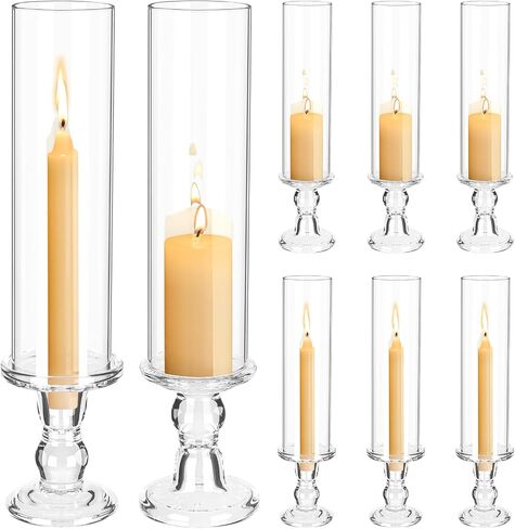 Showgeous 6 Pcs Hurricane Candle Holder 13.8 inch Tall Hurricane Candlesticks Holders for Taper Candles & Pillar Candles,Glass Taper Candles Stands with Open Ended Glass Chimney Tube for Wedding Decor in Saudi Arabia