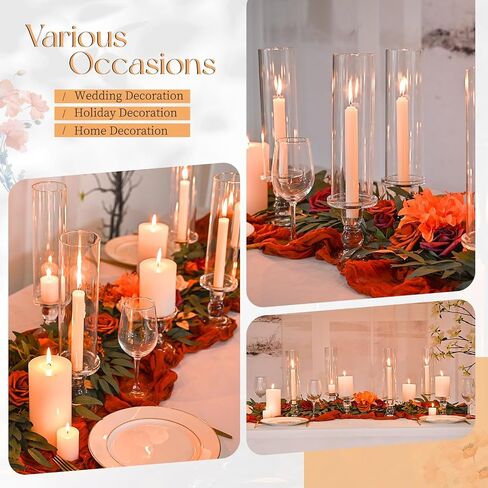 Showgeous 6 Pcs Hurricane Candle Holder 13.8 inch Tall Hurricane Candlesticks Holders for Taper Candles & Pillar Candles,Glass Taper Candles Stands with Open Ended Glass Chimney Tube for Wedding Decor in Saudi Arabia