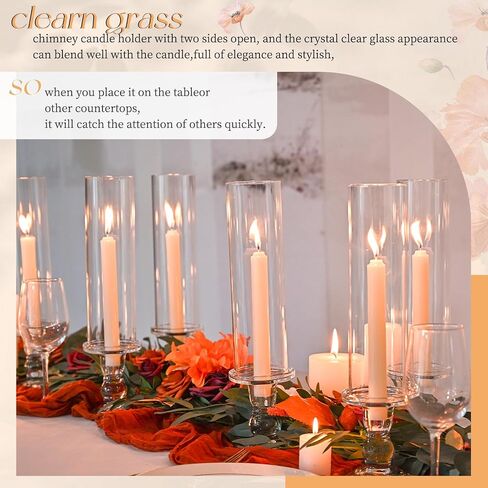 Showgeous 6 Pcs Hurricane Candle Holder 13.8 inch Tall Hurricane Candlesticks Holders for Taper Candles & Pillar Candles,Glass Taper Candles Stands with Open Ended Glass Chimney Tube for Wedding Decor in Saudi Arabia