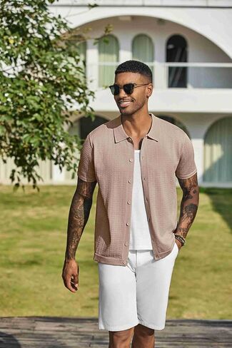 COOFANDY Men's Knit Shirts Short Sleeve Button Down Shirt Casual Summer Beach Shirt in Saudi Arabia