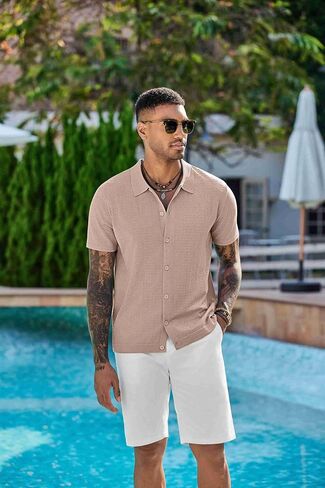 COOFANDY Men's Knit Shirts Short Sleeve Button Down Shirt Casual Summer Beach Shirt in Saudi Arabia