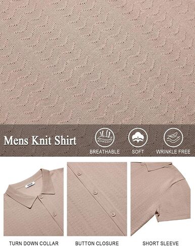 COOFANDY Men's Knit Shirts Short Sleeve Button Down Shirt Casual Summer Beach Shirt in Saudi Arabia