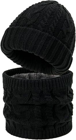 Men Women Winter Beanie Hat Scarf Set Warm Knit Thick Skull Cap Neck Warmer for Winter in Saudi Arabia