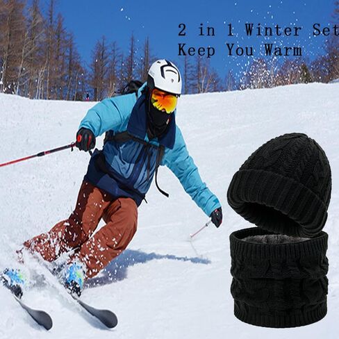 Men Women Winter Beanie Hat Scarf Set Warm Knit Thick Skull Cap Neck Warmer for Winter in Saudi Arabia