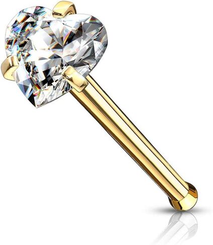 20 Gauge Prong Set Heart CZ Top 316L Surgical Steel Nose Bone Stud Rings (Choose Color) in Kuwait