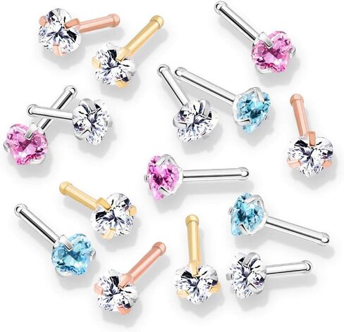20 Gauge Prong Set Heart CZ Top 316L Surgical Steel Nose Bone Stud Rings (Choose Color) in Kuwait