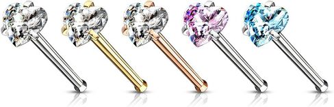 20 Gauge Prong Set Heart CZ Top 316L Surgical Steel Nose Bone Stud Rings (Choose Color) in Kuwait