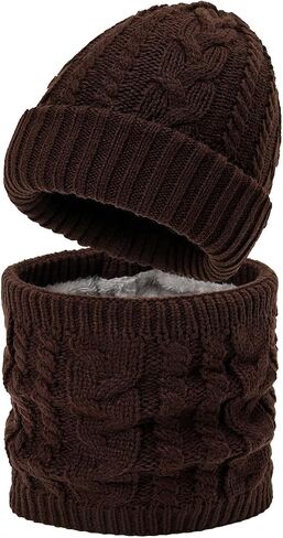 Men Women Winter Beanie Hat Scarf Set Warm Knit Thick Skull Cap Neck Warmer for Winter in Saudi Arabia