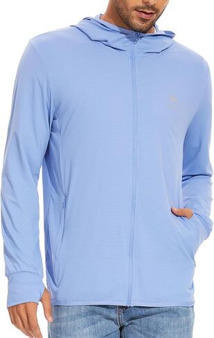 Men's UPF 50+ Sun Protection Hoodie Jacket Zip Up Lightweight Long Sleeve UV Fishing Shirts Quick Dry Zip Pockets in Saudi Arabia