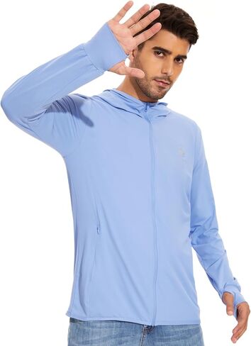 Men's UPF 50+ Sun Protection Hoodie Jacket Zip Up Lightweight Long Sleeve UV Fishing Shirts Quick Dry Zip Pockets in Saudi Arabia