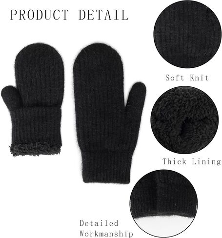 Winter Warm Knitted Mittens for Women - Cold Weather Stretch Thick Faux Fleece Gloves in Saudi Arabia