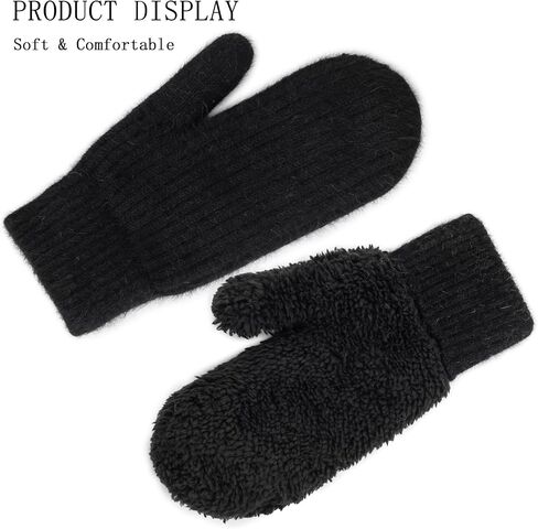 Winter Warm Knitted Mittens for Women - Cold Weather Stretch Thick Faux Fleece Gloves in Saudi Arabia