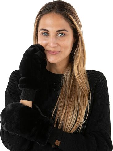 Funky Junque Matching 2 Pack: Faux Fur Mittens & Scarf - Black in Kuwait
