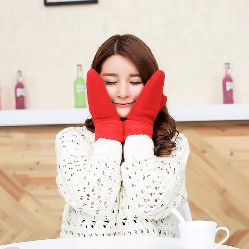 Winter Warm Knitted Mittens for Women - Cold Weather Stretch Thick Faux Fleece Gloves in Saudi Arabia