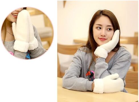 Winter Warm Knitted Mittens for Women - Cold Weather Stretch Thick Faux Fleece Gloves in Saudi Arabia