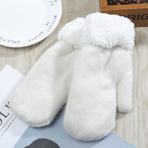 Winter Warm Knitted Mittens for Women - Cold Weather Stretch Thick Faux Fleece Gloves in Saudi Arabia