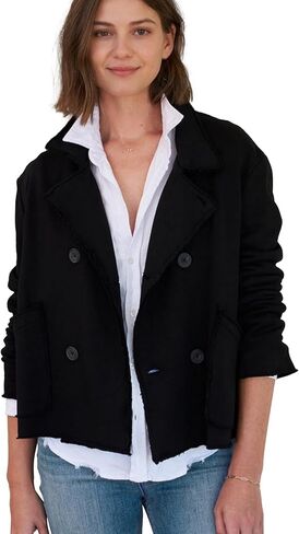 Ainangua Womens Crop Peacoat Notch Lapel Double Breasted Fall Winter Coat Button Classic Jackets Blazer Trench Coat in Saudi Arabia