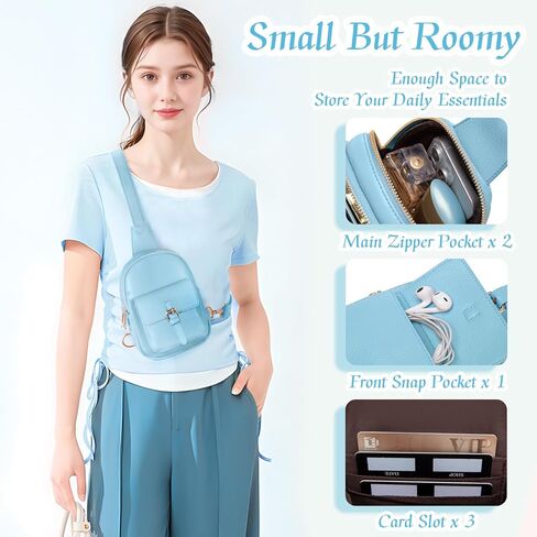 حقيبة حبال صغيرة حزمة مراوح للفتيات من الجلد النباتي 3 جيوب محفظة كروس للنساء هدية للفتيات المراهقات in Kuwait