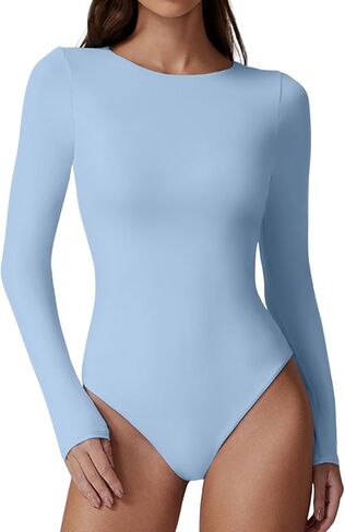 QINSEN Womens Crew Neck Long Sleeve Bodysuit Double Lined Body Suits Basic T-Shirt Tops in Kuwait