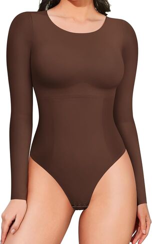 LODAY Long Sleeve Bodysuit Tummy Control Body Suits for Womens Slimming Crew Neck Bodysuits in Saudi Arabia