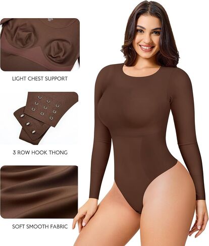 LODAY Long Sleeve Bodysuit Tummy Control Body Suits for Womens Slimming Crew Neck Bodysuits in Saudi Arabia