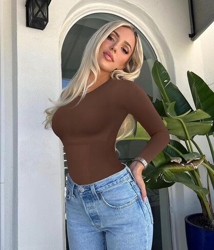 LODAY Long Sleeve Bodysuit Tummy Control Body Suits for Womens Slimming Crew Neck Bodysuits in Saudi Arabia