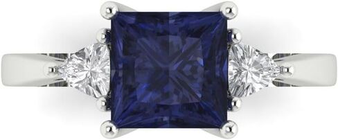 Clara Pucci 2.32 ct Princess Cut Created Blue Sapphire 14k Yellow Gold Three-Stone Wedding Engagement Bridal Promise Ring in Saudi Arabia