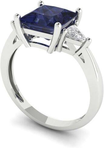 Clara Pucci 2.32 ct Princess Cut Created Blue Sapphire 14k Yellow Gold Three-Stone Wedding Engagement Bridal Promise Ring in Saudi Arabia