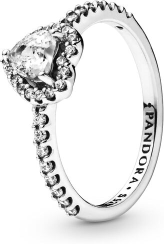 PANDORA Elevated Heart Ring - Promise Ring for Women - Layering or Stackable Ring - Gift for Her - Sterling Silver with Clear Cubic Zirconia - Size 7 in Saudi Arabia