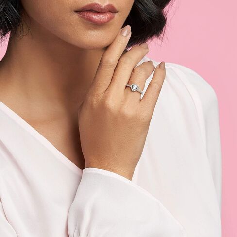 PANDORA Elevated Heart Ring - Promise Ring for Women - Layering or Stackable Ring - Gift for Her - Sterling Silver with Clear Cubic Zirconia - Size 7 in Saudi Arabia