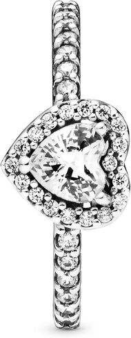 PANDORA Elevated Heart Ring - Promise Ring for Women - Layering or Stackable Ring - Gift for Her - Sterling Silver with Clear Cubic Zirconia - Size 7 in Saudi Arabia