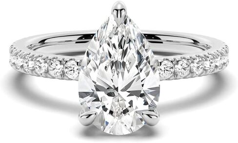 MSBLUE® Pear Cut Moissanite Engagement Ring, D Color VVS1 Solitaire Moissanite with Accent Stones, Wedding Bridal Jewelry, Conflict-Free, Dainty Promise Ring for Women, Rhodium Finished in Saudi Arabia