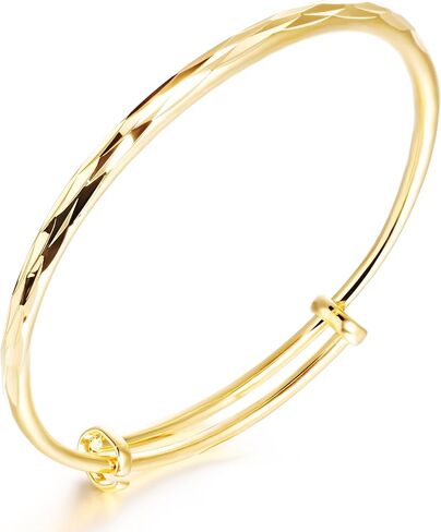4U 18k Yellow Gold Classical Diamond Cut Adjustable Bangle Bracelet for Women in Kuwait