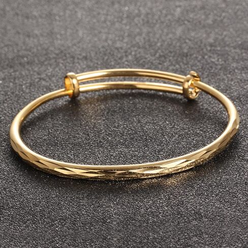 4U 18k Yellow Gold Classical Diamond Cut Adjustable Bangle Bracelet for Women in Kuwait