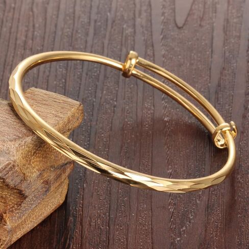 4U 18k Yellow Gold Classical Diamond Cut Adjustable Bangle Bracelet for Women in Kuwait