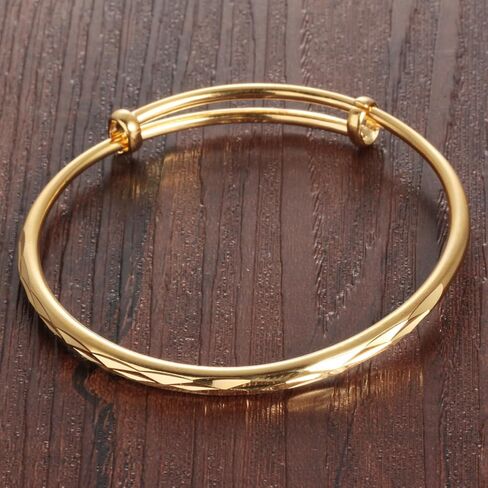 4U 18k Yellow Gold Classical Diamond Cut Adjustable Bangle Bracelet for Women in Kuwait