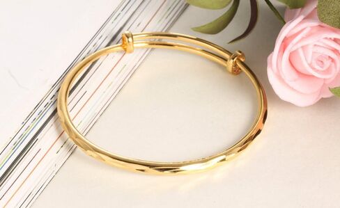 4U 18k Yellow Gold Classical Diamond Cut Adjustable Bangle Bracelet for Women in Kuwait