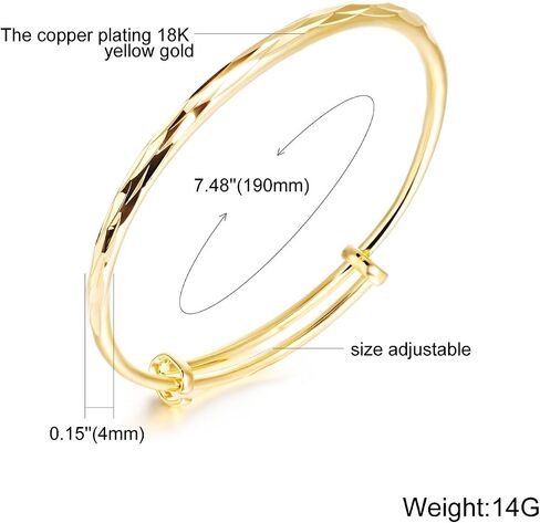 4U 18k Yellow Gold Classical Diamond Cut Adjustable Bangle Bracelet for Women in Kuwait