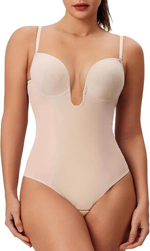 Thong Shapewear for Women Tummy Control Low Back U Plunge Backless Body Shaper Bra Faja with Open Crotch Bodysuit in Kuwait