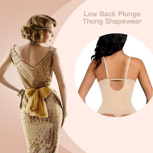 Thong Shapewear for Women Tummy Control Low Back U Plunge Backless Body Shaper Bra Faja with Open Crotch Bodysuit in Kuwait