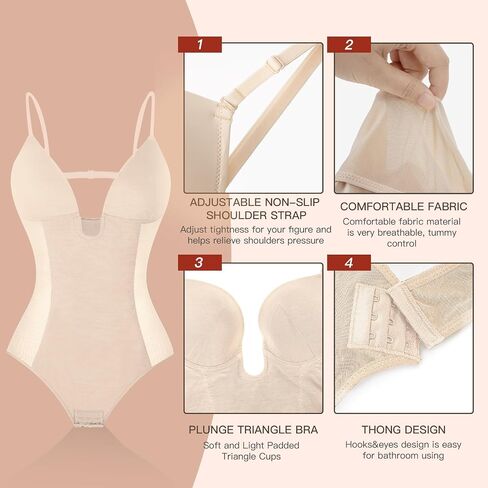 Thong Shapewear for Women Tummy Control Low Back U Plunge Backless Body Shaper Bra Faja with Open Crotch Bodysuit in Kuwait