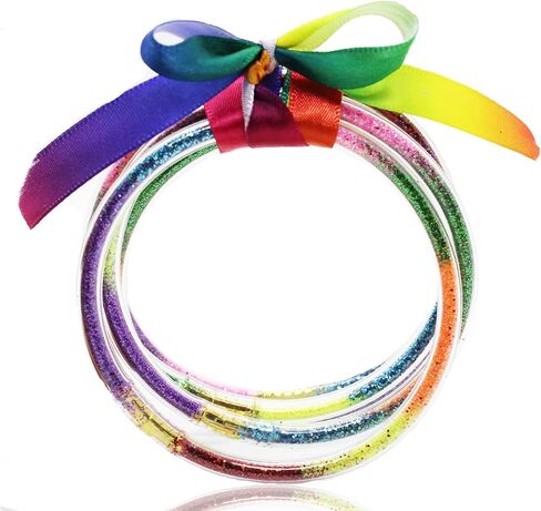 مجموعة أساور ATIMIGO Bowknot Jelly Bangle أساور خفيفة الوزن لطيفة ومليئة بالبريق من السيليكون للنساء in Saudi Arabia
