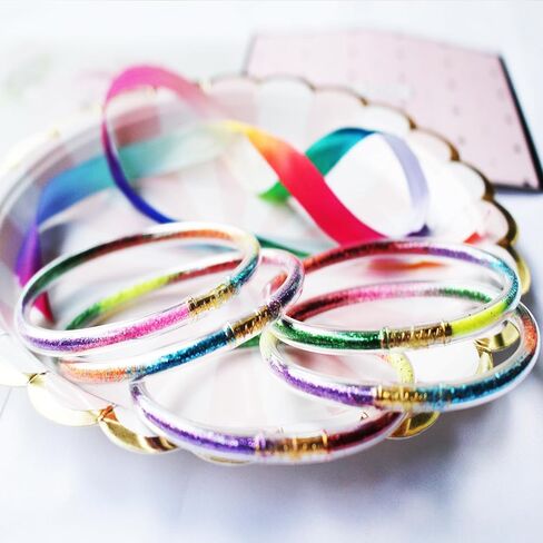 مجموعة أساور ATIMIGO Bowknot Jelly Bangle أساور خفيفة الوزن لطيفة ومليئة بالبريق من السيليكون للنساء in Saudi Arabia