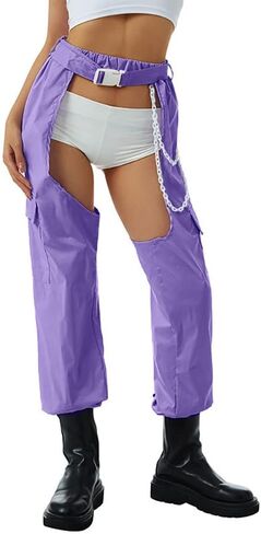 Women Fashion Cargo Pants High Rise Sweatpants Rave Reflective Pants Solid Color Color Block in Saudi Arabia